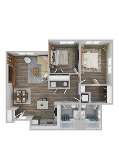 Floor plan for 2 beds, 2 baths, 1009 sqft